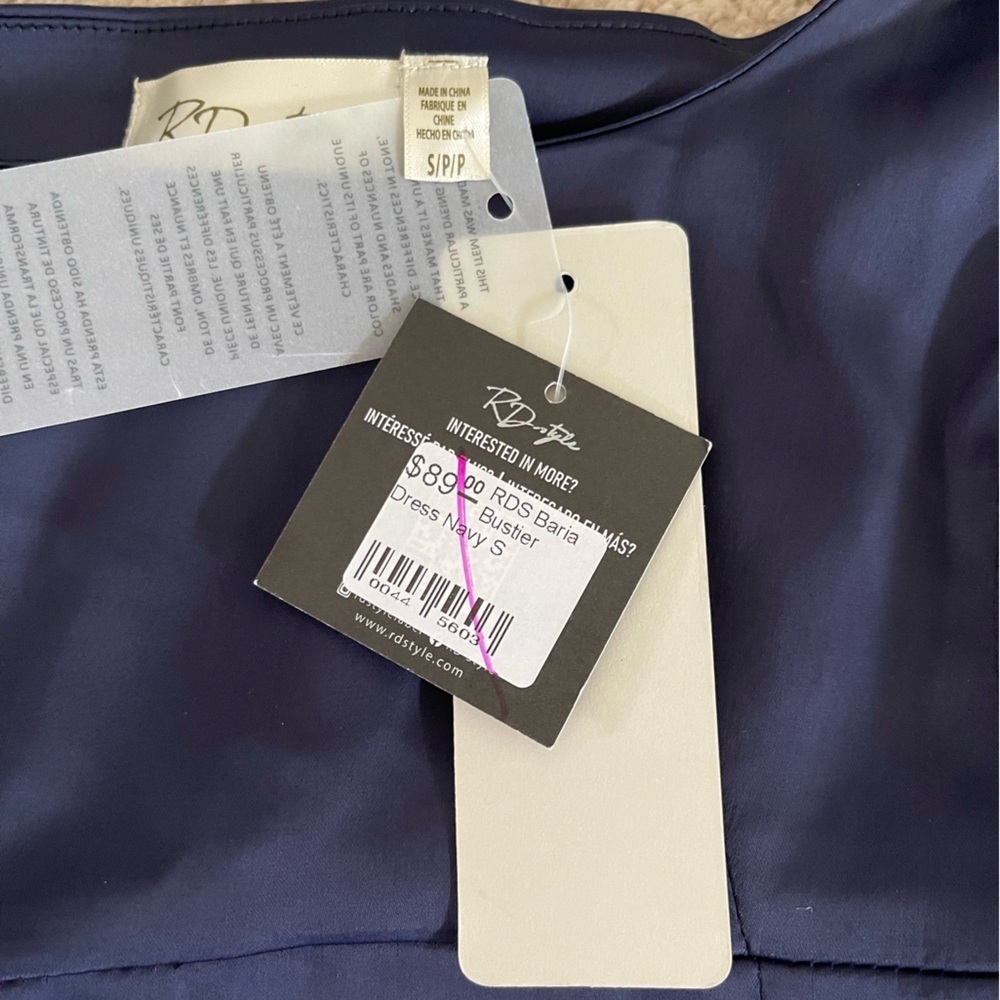 RD Style Baria Bustier Mini Satin Dress Navy Small - Picture 2 of 3
